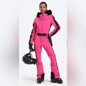 Gsou Snow Women's Faux Fur One Piece Ski Suit size Small